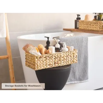 StorageWorks Wicker Tank Topper Basket, Water Hyacinth Storage for Bathroom, 2 Pack