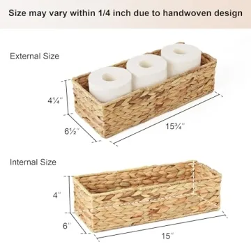 StorageWorks Wicker Tank Topper Basket, Water Hyacinth Storage for Bathroom, 2 Pack