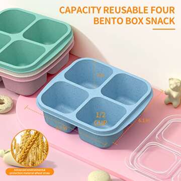 RGNEIN Bento Snack Boxes - 4 Pack Durable Meal Prep Containers