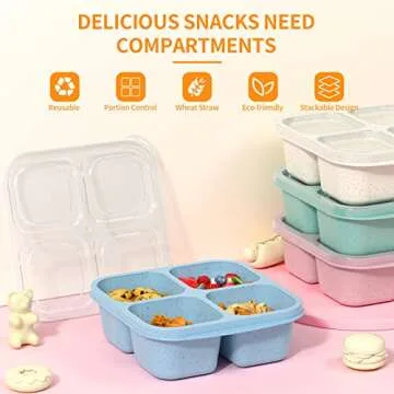 RGNEIN Bento Snack Boxes - 4 Pack Durable Meal Prep Containers