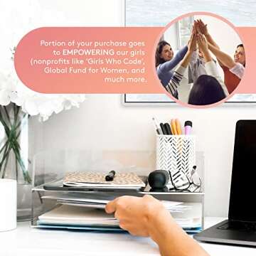 Rose Gold Mirror 2 Pack - Acrylic Stackable Mirror Letter Tray, Clear Paper Organizer for Office, Vanity - Desk Workspace Organizers and Accessories, File Holder, Stacking Desktop Organization