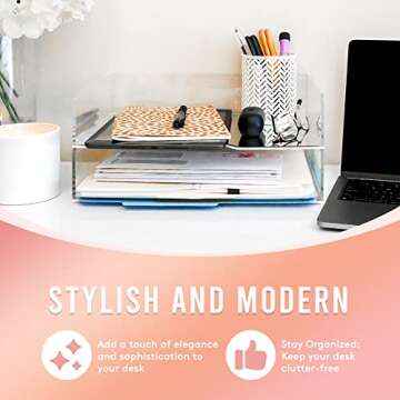 Rose Gold Mirror 2 Pack - Acrylic Stackable Mirror Letter Tray, Clear Paper Organizer for Office, Vanity - Desk Workspace Organizers and Accessories, File Holder, Stacking Desktop Organization