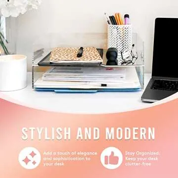 Rose Gold Mirror 2 Pack - Acrylic Stackable Mirror Letter Tray, Clear Paper Organizer for Office, Vanity - Desk Workspace Organizers and Accessories, File Holder, Stacking Desktop Organization