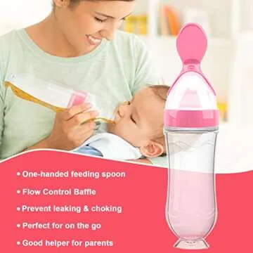 Food Feeder Baby Fruit Feeder Pacifier (3 Pcs) with 6 Different Sized Silicone Pacifiers 2 PCS Silicone Baby Food Dispensing Spoon 90ML with 2 Baby Spoons Pacifier Clip Infant Fruit Teething Toy-Pink