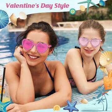Zando Rhinestone Pink Heart Glasses Heart Shaped Sunglasses Rimless Pink Heart Sunglasses Transparent Pink Sunglasses Pink Glasses Sparkling Pink