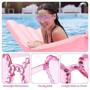 Zando Rhinestone Pink Heart Glasses Heart Shaped Sunglasses Rimless Pink Heart Sunglasses Transparent Pink Sunglasses Pink Glasses Sparkling Pink