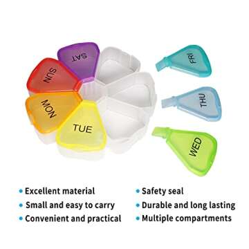 Weekly Large Pill Organizer 7 Day, Pill Box/Case, Pill Container, Travel Pill Holder, Pill Dispenser, Fish Oil, Pills, Supplements, Vitamins, Medicine Organizer