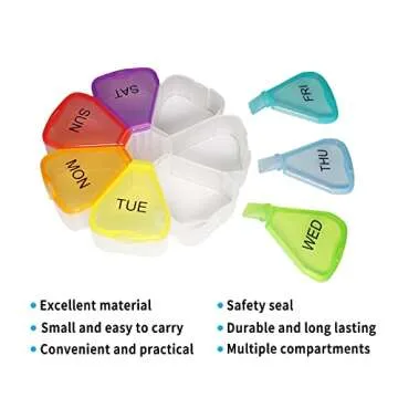 Weekly Large Pill Organizer 7 Day, Pill Box/Case, Pill Container, Travel Pill Holder, Pill Dispenser...