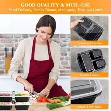 MUCHII 32 oz 3 Compartment Meal Prep Containers With Lids, [20 Pack] To Go Containers With Lids,Plas...