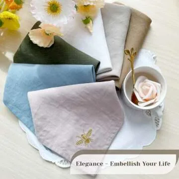 DerF HOME Dinner Napkins 100% Pure Linen Napkins Embroidered - 18 x 18 Inch, Pre-Washed with Flax, Machine Washable Classic Style for Party -Set of 4 Dusty Pink