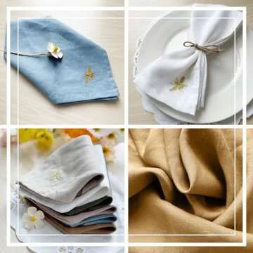 DerF HOME Dinner Napkins 100% Pure Linen Napkins Embroidered - 18 x 18 Inch, Pre-Washed with Flax, Machine Washable Classic Style for Party -Set of 4 Dusty Pink