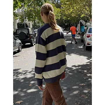 Y2K Striped Oversized Long Sleeve Sweater for Women - Stylish & Comfortable