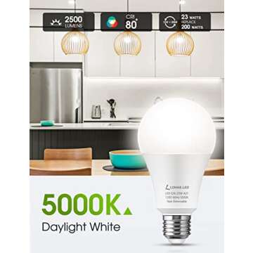 LOHAS A21 Bright LED Light Bulb, 150W-200W Equivalent LED Bulbs, 23 Watt Garage Light Bulbs, Dayligh...