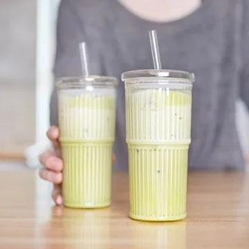 Birchland Glass Iced Coffee Cup with Lid and Straw Set
