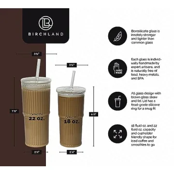Birchland Glass Iced Coffee Cup with Lid and Straw Set