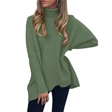Chic ANRABESS Women's Turtle Neck Celadon Sweater