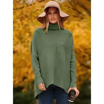 Chic ANRABESS Women's Turtle Neck Celadon Sweater
