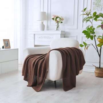 Douceur Brown Throw Blanket - Soft Chunky Cable Knit for Couch, 50"X60"