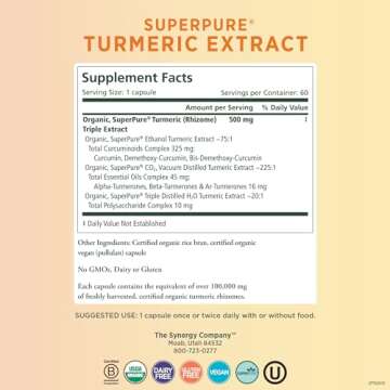 Pure Synergy SuperPure Turmeric Extract | Organic Curcumin Supplement | 500 mg Turmeric Extract Caps...