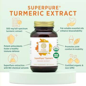 Pure Synergy SuperPure Turmeric Extract | Organic Curcumin Supplement | 500 mg Turmeric Extract Capsules | Potent Support for Immune and Joint Health (60 Capsules)