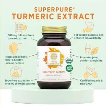 Pure Synergy SuperPure Turmeric Extract | Organic Curcumin Supplement | 500 mg Turmeric Extract Capsules | Potent Support for Immune and Joint Health (60 Capsules)