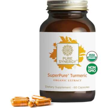Pure Synergy SuperPure Turmeric Extract | Organic Curcumin Supplement | 500 mg Turmeric Extract Capsules | Potent Support for Immune and Joint Health (60 Capsules)