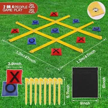 Giant Tic Tac Toe Strap Game Outdoor, 4 Ft X 4 Ft Portable Tic Tac Toe Bean Bag Toss Game, Large Yar...
