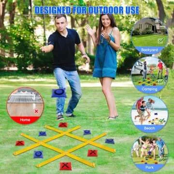 Giant Tic Tac Toe Strap Game Outdoor, 4 Ft X 4 Ft Portable Tic Tac Toe Bean Bag Toss Game, Large Yard Toss Game Tic Tac Toss Across Camping Games for Kids & Families