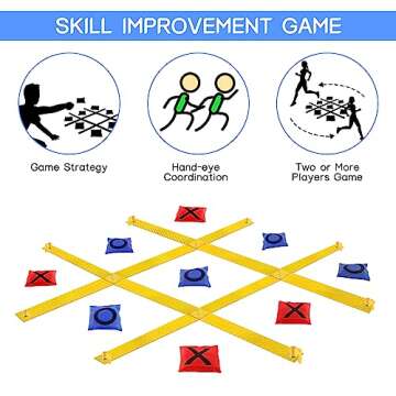 Giant Tic Tac Toe Strap Game Outdoor, 4 Ft X 4 Ft Portable Tic Tac Toe Bean Bag Toss Game, Large Yard Toss Game Tic Tac Toss Across Camping Games for Kids & Families