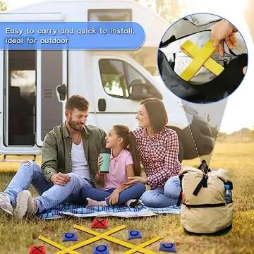 Giant Tic Tac Toe Strap Game Outdoor, 4 Ft X 4 Ft Portable Tic Tac Toe Bean Bag Toss Game, Large Yard Toss Game Tic Tac Toss Across Camping Games for Kids & Families