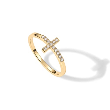 PAVOI 14K Gold Plated CZ Cross Ring | Elegant Spiritual Jewelry for Her | Affordable Gift