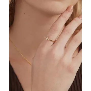 PAVOI 14K Gold Plated CZ Cross Ring for Women