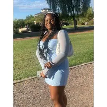 Sexy Dress for Women Party Club Night Long Sleeve Mesh Club Mini Bodycon Dresses Halter Neck Outfits Sky Blue S