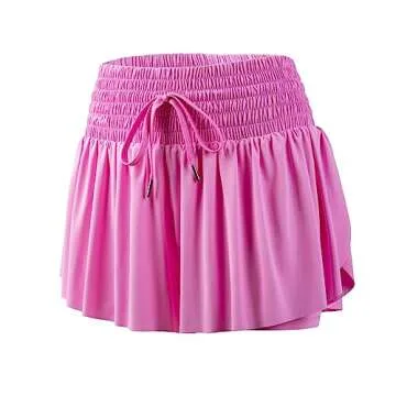 Flowy Womens Athletic Shorts High Waisted Gym Yoga Workout Running Butterfly Tennis Sports Acitve Skort Skirt with Pockets Spandex Sweat Pants Cute Lounge Trendy Clothes Summer Outfits Hot Pink M