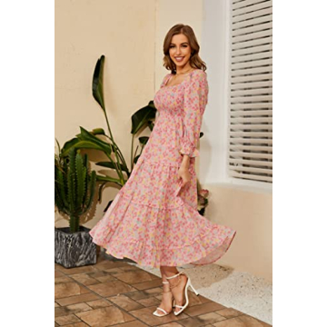 R.YIposha Women's Bohemian Puff Sleeve Floral Dress