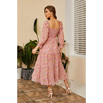 R.YIposha Women's Bohemian Puff Sleeve Floral Dress
