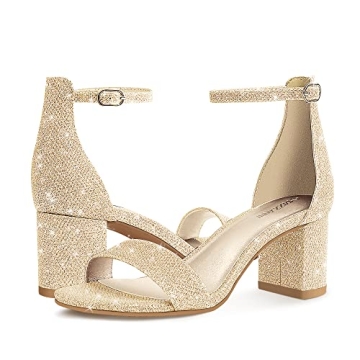 PIZZ ANNU Women's Low Block Heels 2 Inch Sandals Chunky Open Toe Ankle Strap Wedding Dress Pump Shoe...