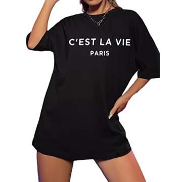Zoyami Womens Oversized T Shirt Vintage Letter Graphic Tee Casual Summer Loose Short Sleeve Top Letter Black X-Small