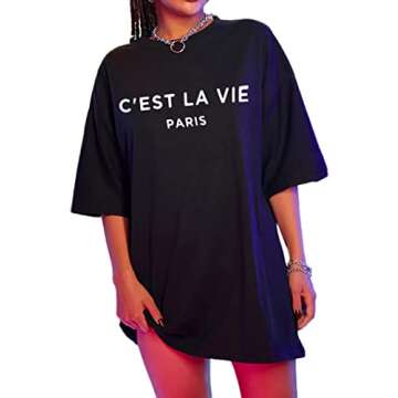 Zoyami Womens Oversized T Shirt Vintage Letter Graphic Tee Casual Summer Loose Short Sleeve Top Letter Black X-Small
