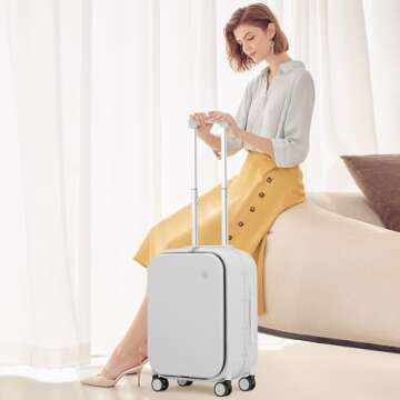 Mixi Carry On Luggage, 20'' Suitcase with Front Laptop Pocket, Travel Rolling Luggage Aluminum Frame...