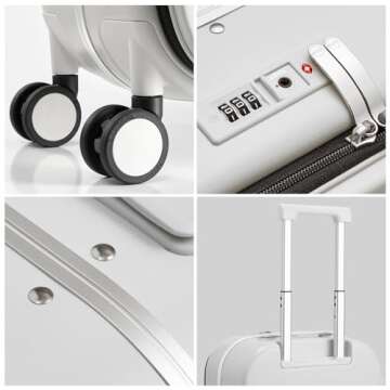 Mixi Carry On Luggage, 20'' Suitcase with Front Laptop Pocket, Travel Rolling Luggage Aluminum Frame PC Hardside with Spinner Wheels & TSA Lock and Cover - Smoke White