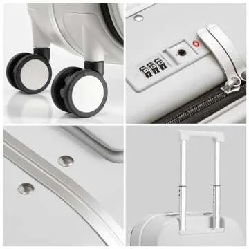 Mixi Carry On Luggage, 20'' Suitcase with Front Laptop Pocket, Travel Rolling Luggage Aluminum Frame PC Hardside with Spinner Wheels & TSA Lock and Cover - Smoke White