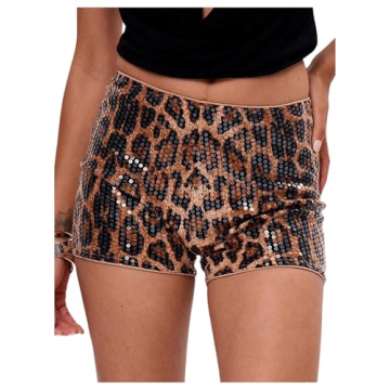 Leopard Print Sequin Mini Shorts for Women - Y2k Style