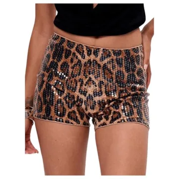 Leopard Print Sequin Mini Shorts for Women - Y2k Style