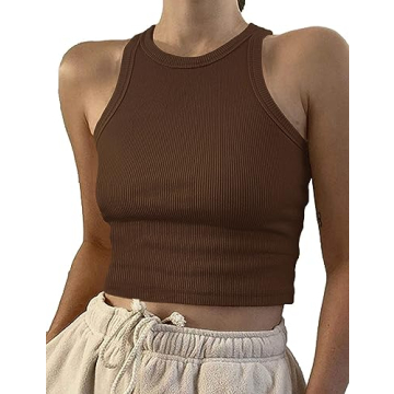 Artfish Women Sleeveless Racerback Crop Top Brown