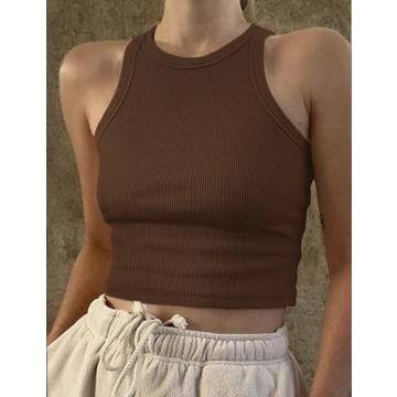 Artfish Women Sleeveless Racerback Crop Top Brown