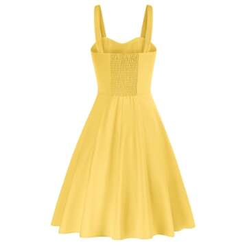 Belle Poque Sleeveless Light Yellow Flowy Dress 2024 Summer Spaghetti Strap Swing Aline 1950s Vintage Dress Medium