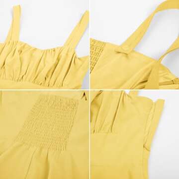 Belle Poque Sleeveless Light Yellow Flowy Dress 2024 Summer Spaghetti Strap Swing Aline 1950s Vintage Dress Medium