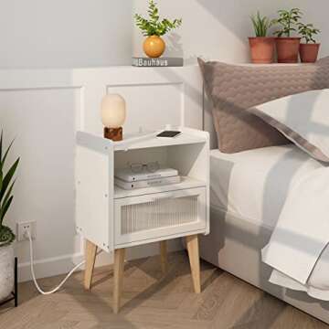MMEOLUOOK Nightstand with Charging Station, Bedside Tables, End Table Side Table with 2 Tiers Storag...