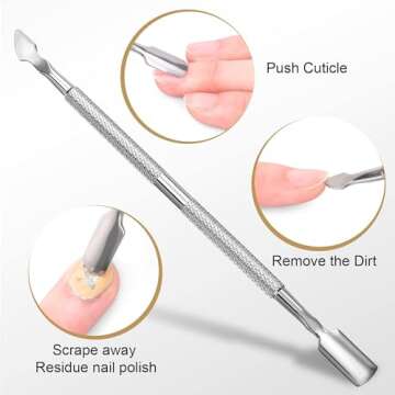 Cuticle Trimmer with Cuticle Pusher - Easkep Cuticle Remover Cuticle Nipper Professional Stainless Steel Cuticle Cutter Clipper Pedicure Manicure Tools for Fingernails and Toenails (D501-Silver)